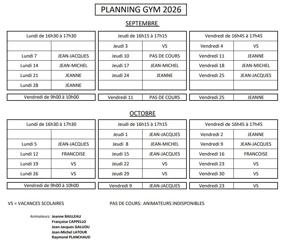 Planning gym sept oct 2026
